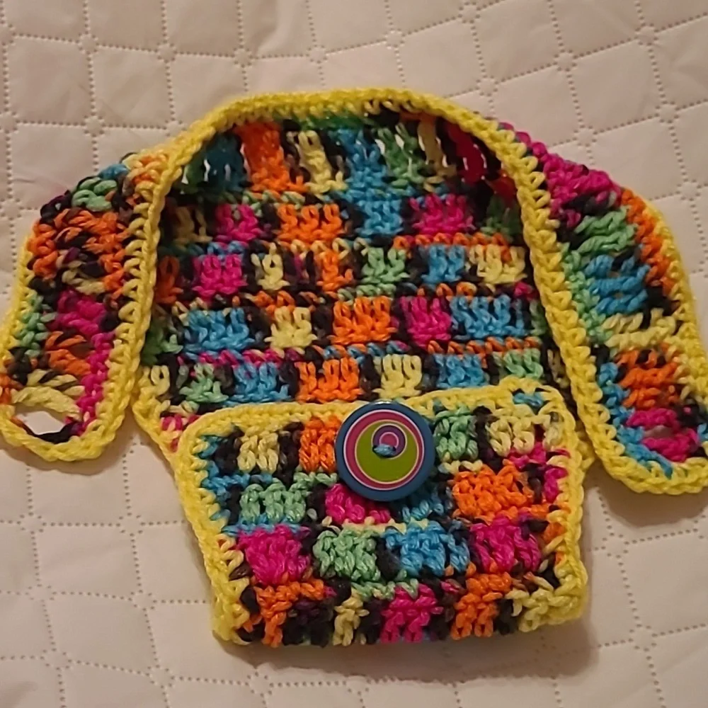 Handmade crochet knitted baby infant diaper cover bright neon retro